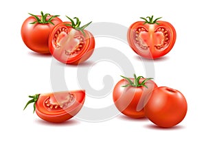 Vector realistic fresh red ripe tomato set