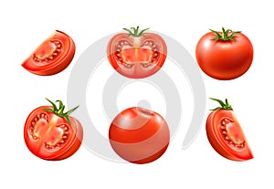 Vector realistic fresh red ripe tomato set