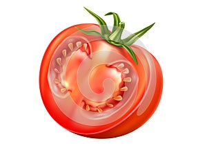 Vector realistic fresh red ripe tomato sliced