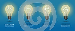 Vector realistic glowing light bulb.set of creative bulb.cretive