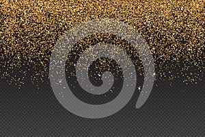 Vector realistic gold glitter particles effect - isolated shiny confetti and glitter sparkling texture. Star dust sparks