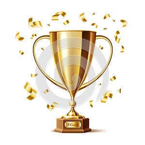 Vector realistic golden trophy, gold cup award