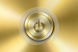 Vector Realistic Golden Yellow Metallic Knob. Circle Button Closeup. Design Template of Metal. Power Volume Playback