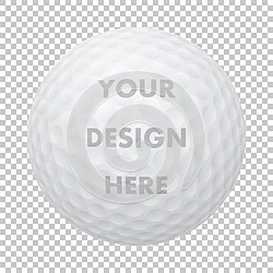 Vector realistic golf ball icon. Closeup isolated on transparency grid background. Sports ball design template, mockup