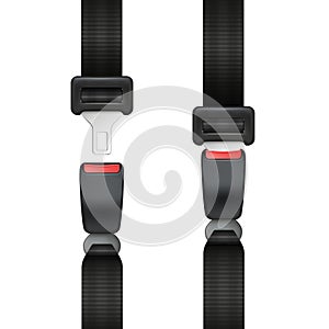 Vector realistic group of open and closed seat belt isolated on white background - safe transportation