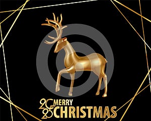 2025 Vector realistic horned deer made of golden 2025. Digital art. Golden reindeer for christmas design. Vector Illustration of photo