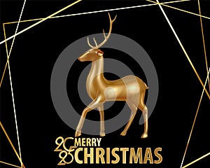 2025 Vector realistic horned deer made of golden 2025. Digital art. Golden reindeer for christmas design. Vector Illustration of photo