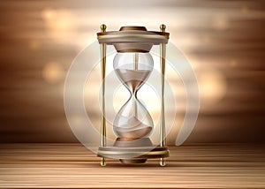 Vector realistic hourglass sandglass 3d on brown