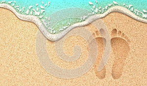 Vector realistic human footprint on sea beach sand