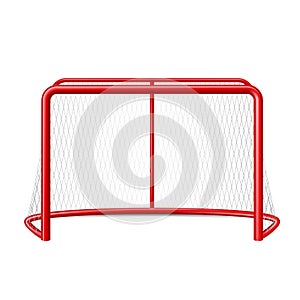 Vector realistic ice hockey goal with net photo