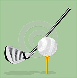 Vector realistic illustration. Golf club and golf ball. Golf putter.