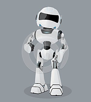 Vector realistic illustration of the white robot. Robot full of enthusiasm.