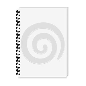 Vector realistic image mock-up of a notebook, isolated on white, top view.