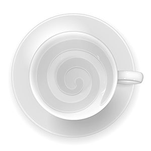 Vector realistic image of a white porcelain cup and sauc