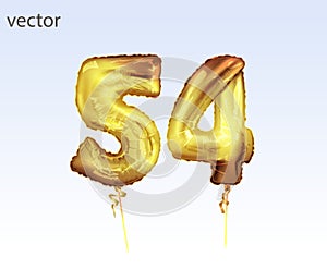 Vector realistic isolated golden balloon number of 54 for invitation decoration on white background. Anniversary sign