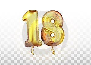 Vector realistic isolated golden balloon number of 18 for invitation decoration on the transparent background. golden