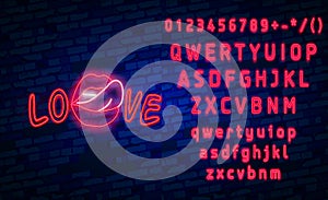 Vector realistic isolated neon retro signs of lips on the wall background for decoration and covering. Concept of