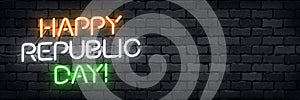 Vector realistic isolated neon sign of 26 January, Happy Republic Day in India