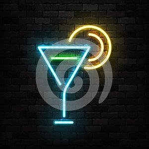 Vector realistic isolated neon sign of Cocktail logo for template decoration