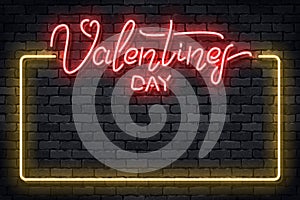 Vector realistic isolated neon sign of Happy Valentines Day frame