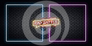 Vector realistic isolated neon sign of Rap Battle frames logo for template decoration and covering.