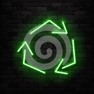 Vector realistic isolated neon sign of Recycle logo for decoration and covering on the wall background. Concept of environment and