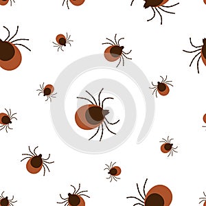 Vector realistic isolated seamless pattern with tick insects for decoration and covering on the white background. Flat