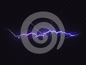 Vector realistic lightning, purple thunderstorm, design element
