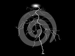 Vector realistic lightning. Thunderstorm and lightning. Magic and bright lighting effects.