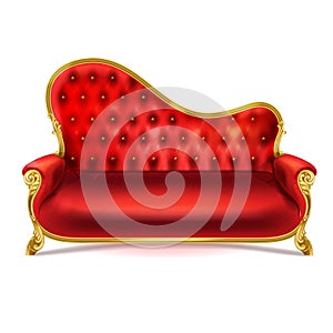 Vector realistic luxurious red leather sofa, couch