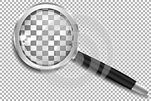 Vector. Realistic Magnifying glass with shadow on background.