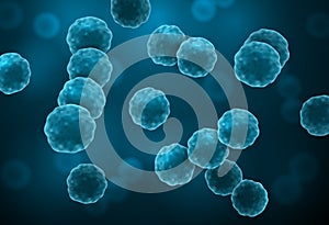 Vector realistic microscopic medical illustration of blue cocci bacteria types - streptococci, diplococci