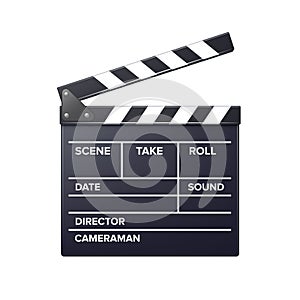 Vector realistic movie clapper slapstick front view close up isolated on background photo