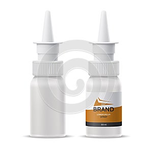 Vector realistic nasal spray white bottle mockup