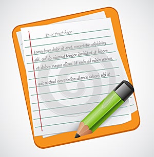 Vector Realistic Notepad Icon With Green Pencil