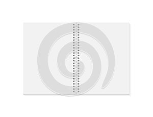 Vector realistic opened notebook. Vertical blank copybook with metallic silver spiral. Template of organizer or diary .