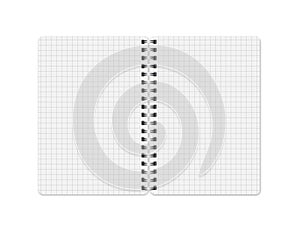 Vector Realistic opened Notepad in a cage. Notebook with vertical pages and metal springs. Copybook, booklet, journal, organizer,