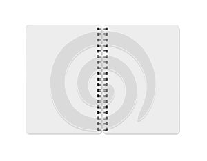 Vector Realistic opened Notepad.  Notebook with vertical pages and metal springs. Copybook, booklet, journal, organizer, diary. Em
