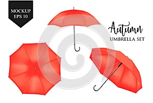 Vector realistic parasol, rain umbrella sunshade set. round mock up