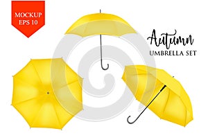 Vector realistic parasol, rain umbrella sunshade set. round mock up photo
