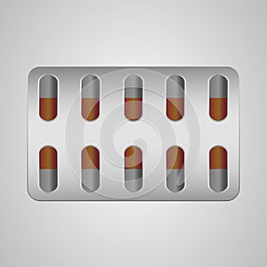 Vector realistic pill and capsule banner. Drugs, pills, capsules, painkillers, antibiotics, vitamins. Medical and  illustrat