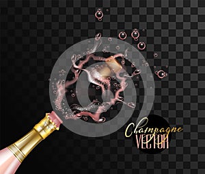 Vector realistic pink champagne explosion closeup