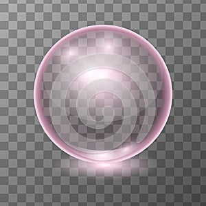 Vector realistic pink transparent glass ball,