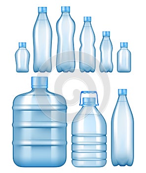 Vector realistic plastic water bottles set