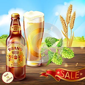 Vector realistic promotion banner for beer brand