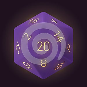 Vector Realistic Purple D20 Die for Board Game photo