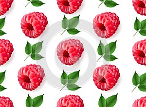 Vector realistic raspberry with mint leaves seamless pattern .