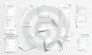 Vector realistic receipt collection, bill or check