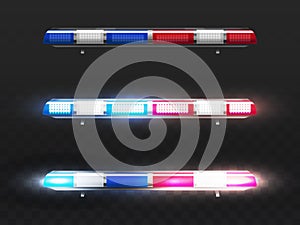 Vector realistic red, blue flashers for police car.