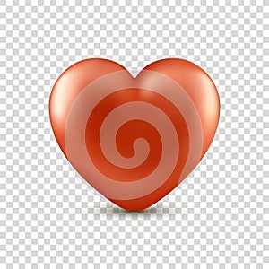 Vector realistic red heart isolated on transparent background. Decorative design element for Valentine`s Day, love card, wedding